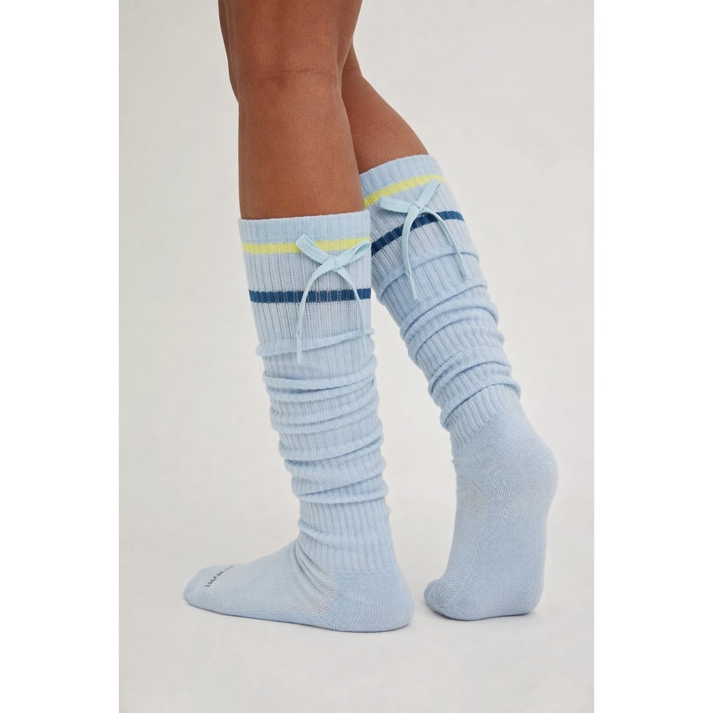 Free People FP Movement Slouchy‎ Knee High Socks Blue Bow Striped Athletic NWT